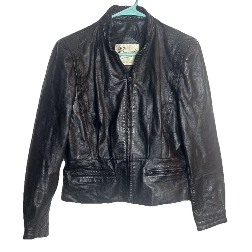 Women's Berman's The Leather  Experts Black Genuine Leather Jacket Size 16 Korea